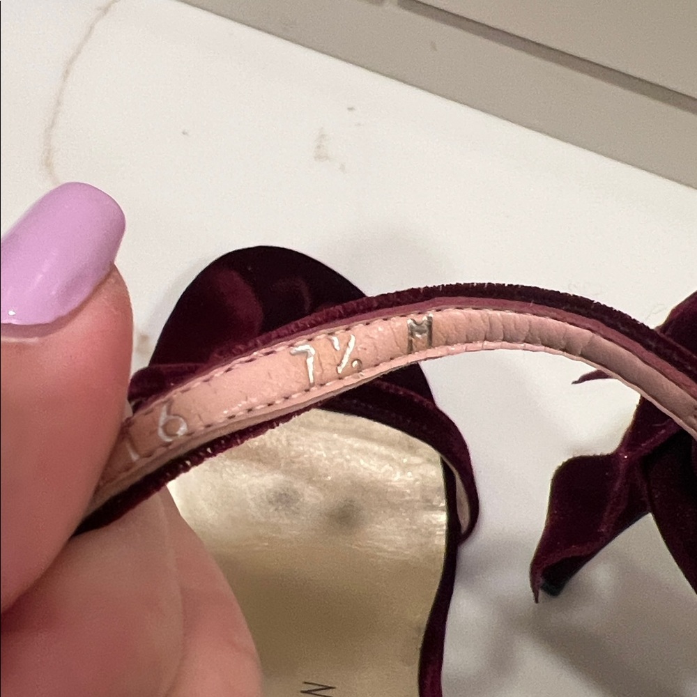 Stuart Weitzman Wine Velvet Bow High-Heel Sandals - Picture 5 of 7